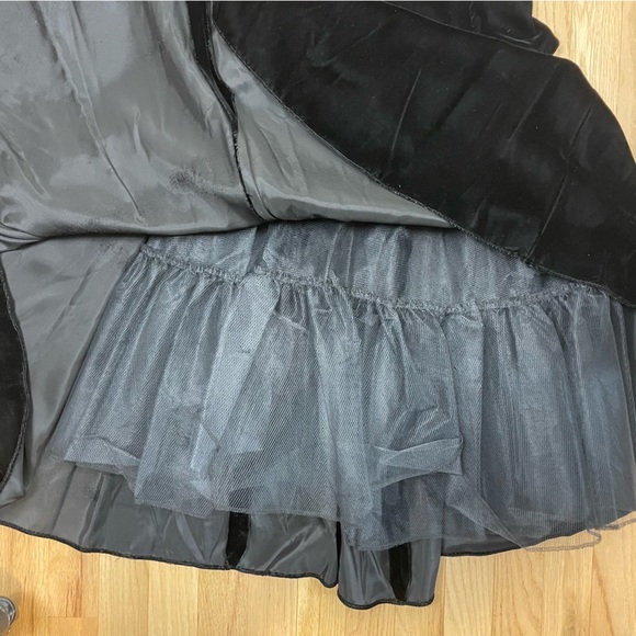 80s Velvet Goth Dress Black 7/8 Tulle 80s 90s Scallop Doll Grunge Alt Party LBD - Picture 12 of 15